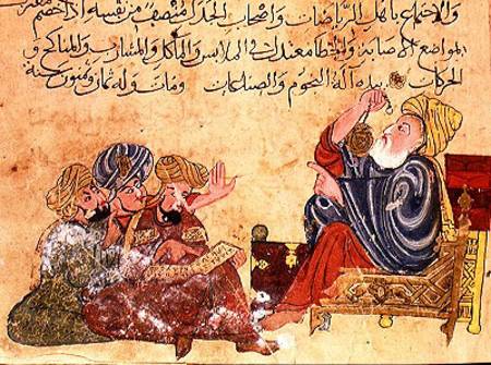 Aristotle teaching. illustration from 'The Better Sentences and Most Precious Dictions' by Al-Moubba from Turkish School