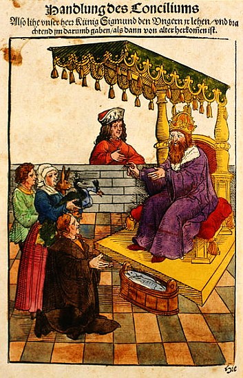 Sigismund performs his feudal duties at the Council of Constance, from ''Chronik des Konzils von Kon from Ulrich von Richental