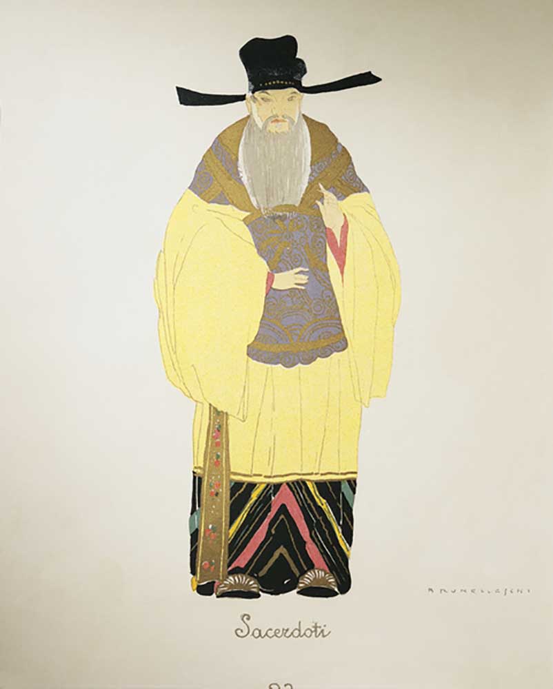 Costume for the priests from Turandot by Giacomo Puccini, sketch by Umberto Brunelleschi (1879-1949) from Umberto Brunelleschi