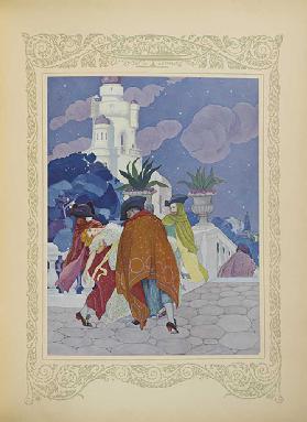 Four masked men carried her to the top of the tower, illustration from Contes du Temps Jadis, or Tal