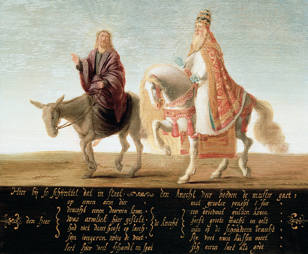 Christ on a donkey, the pope on horseback from Unbekannter Künstler