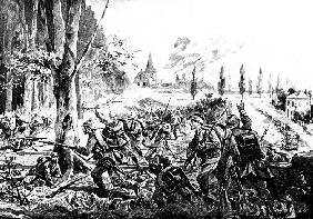 Crossing the Meuse by 26 German infantry division (Illustration from Allgemeiner Kriegszeitung)
