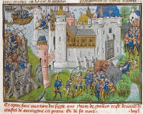 The Siege of the Castle of Mortagne, near Bordeaux, in 1377 (aus Recueil des croniques d'Engleterre 