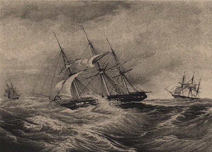 The frigate Kreiser and the sloop Ladoga at the coast of America 1823 from Unbekannter Künstler