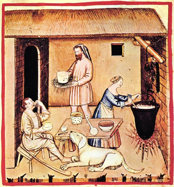 The production of cheese. A miniature from Tacuinum Sanitatis from Unbekannter Künstler