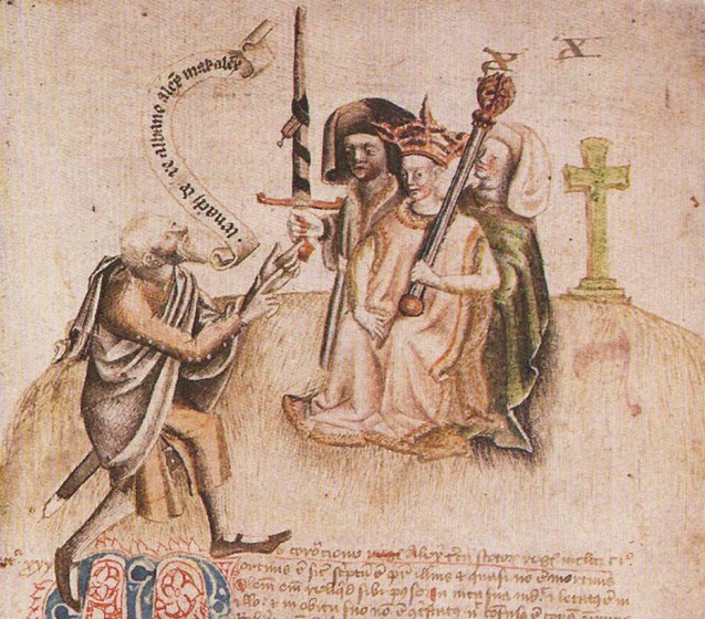 Coronation of King Alexander III on Moot Hill, Scone. From manuscript of the Scotichronicon by Walte from Unbekannter Künstler
