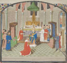 The coronation of Baldwin I on Christmas Day 1100. Miniature from the "Historia" by William of Tyre
