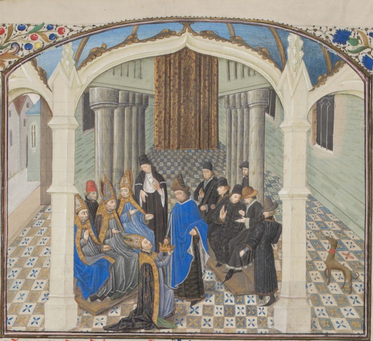 The coronation of Baldwin II on 1118. Miniature from the "Historia" by William of Tyre from Unbekannter Künstler
