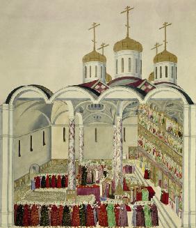 The Coronation of the Tsar Mikhail Feodorovich (Michael I)  in the Moscow Kremlin on 11th July 1613