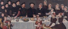 Family-portrait of Pierre de Moucheron, merchant in Middelburg and Antwerpen, his wife Isabeau de Ge