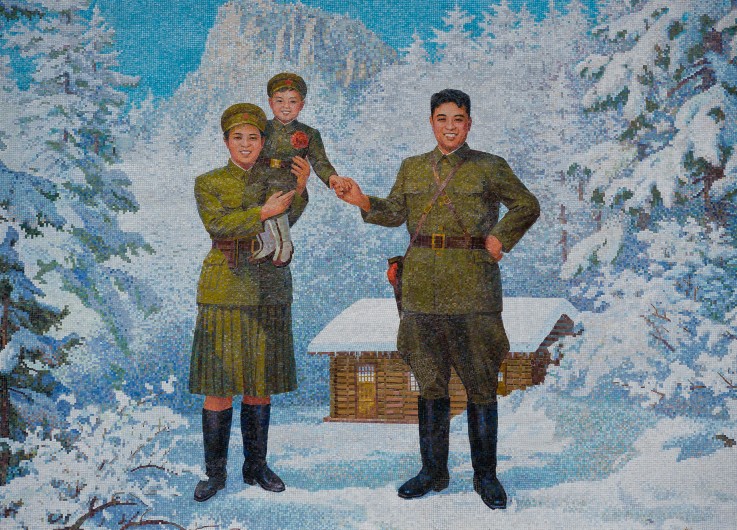 Happy Family. Kim Il-sung and his wife Kim Jong-suk with son Kim Jong-Il from Unbekannter Künstler