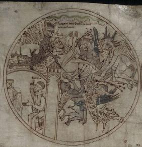 Demons attack Guthlac (Manuscript The life of Saint Guthlac)