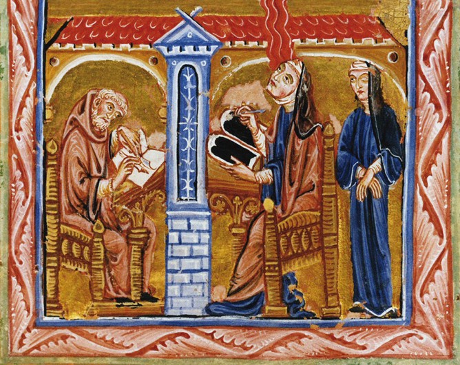 Hildegard receives a vision in the presence of her secretary Volmar and her confidante Richardis from Unbekannter Künstler