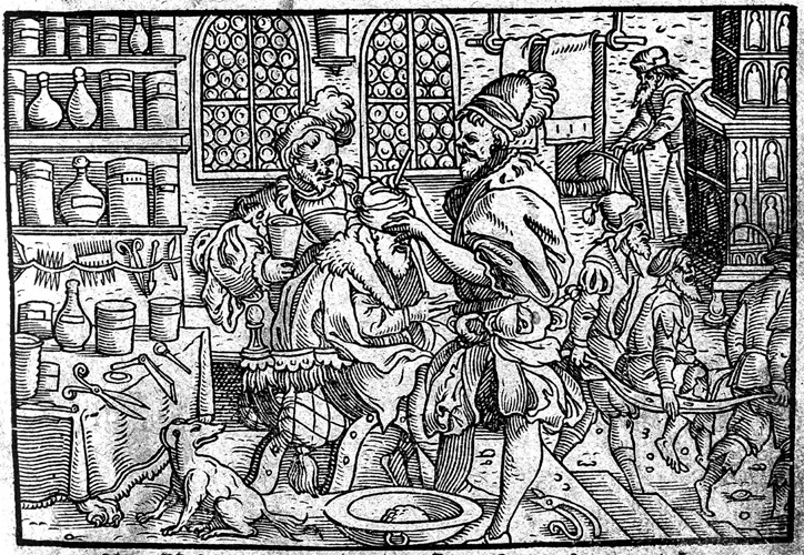 Operation on a man's head. From: Die große Wundarzney by Theophrastus Bombastus von Hohenheim from Unbekannter Künstler