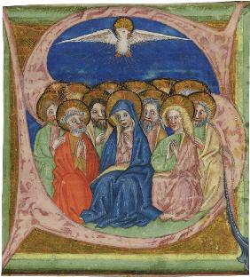The Pentecost. Initial "S" from an manuscript Gradual