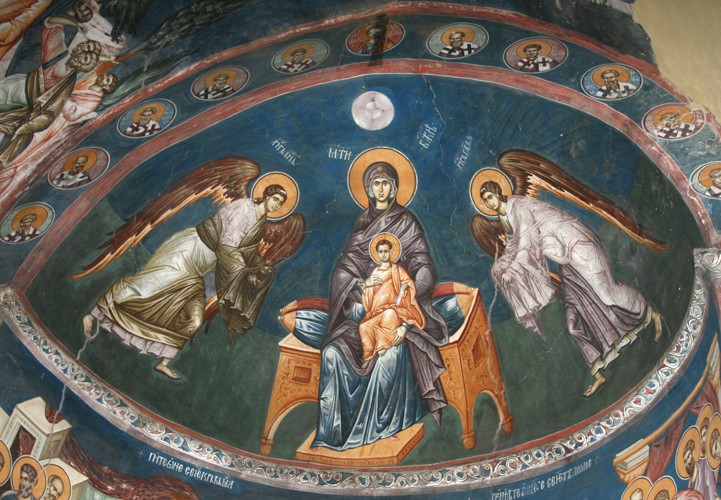 The Virgin Enthroned with Christ Emmanuel with Archangels Michael und Gabriel from Unbekannter Künstler