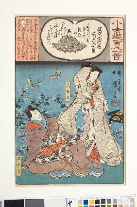 Der Großkanzler Gokyogoku Sadamasa und sein Gedicht Kirigiri zirpt das Heimchen sowie die Nonne Seig