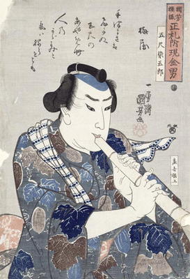 Man Playing a Flute (woodblock print) from Utagawa Kuniyoshi
