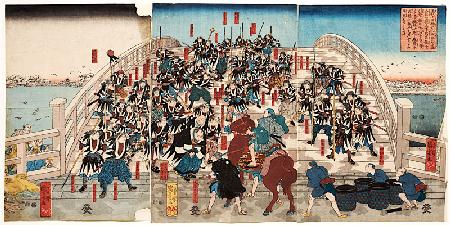Die herrenlosen Samurai kehren über die Ryogoku-Brücke zurück