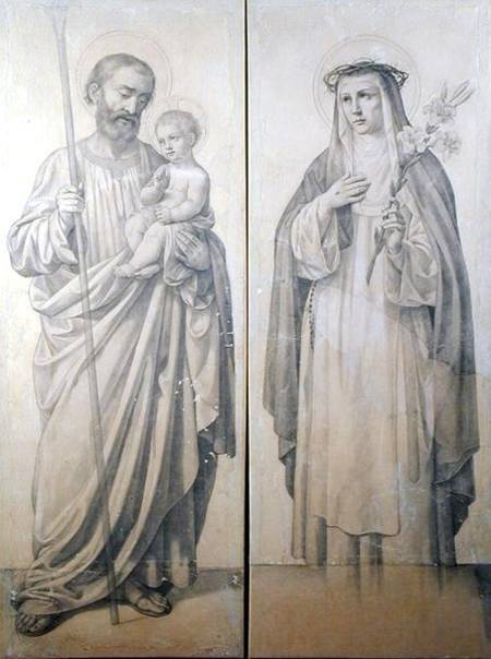 Preparatory drawing of St. Catherine of Siena and St. Christopher from V. de Matteis