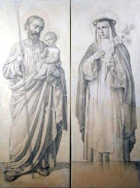Preparatory drawing of St. Catherine of Siena and St. Christopher