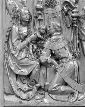 Der Bamberger Altar (Detail aus der Anbetung der Könige): Maria und der kniende König