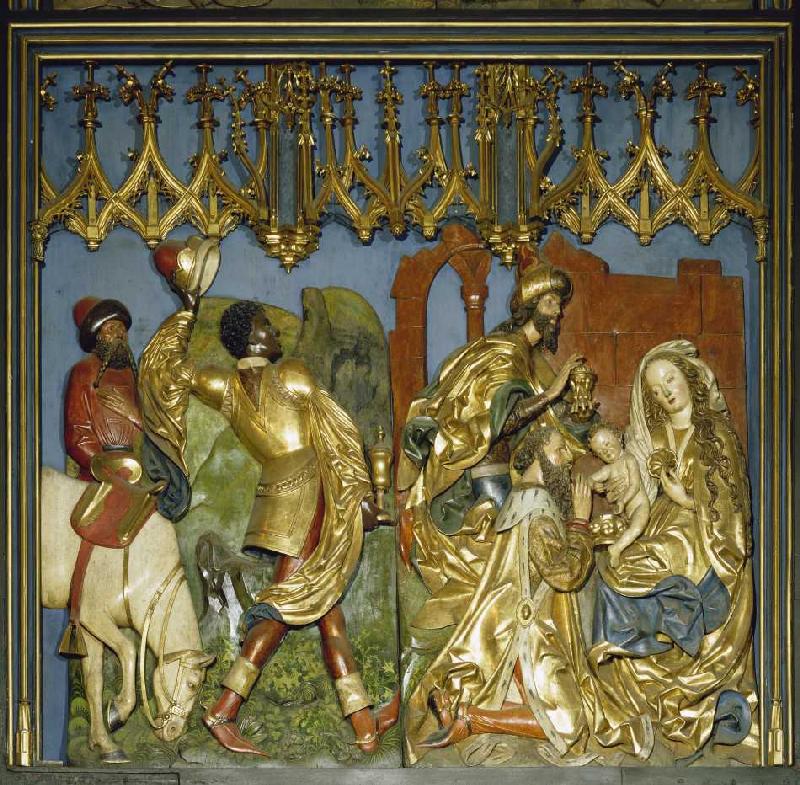 Der Krakauer Marienaltar: Die Anbetung der Heiligen Drei Könige (linkes unteres Flügelrelief) from Veit Stoß