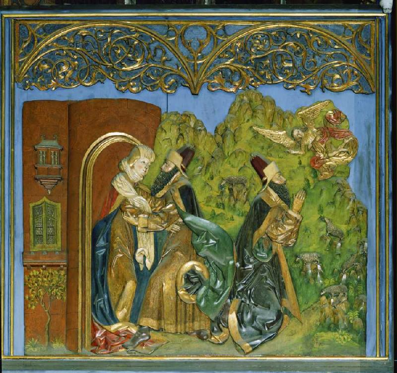 Der Krakauer Marienaltar: Joachim und Anna an der Goldenen Pforte, die Verkündigung an Joachim from Veit Stoß