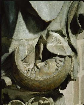 Die Hausmadonna vom Weinmarkt. Detail: Mondgesicht.