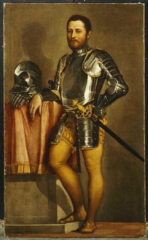 Portrait eines Herrn in Rüstung, mit Schwert und Helm. from Veronese, Paolo (aka Paolo Caliari)