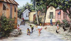 Village Life (oil on canvas) 
