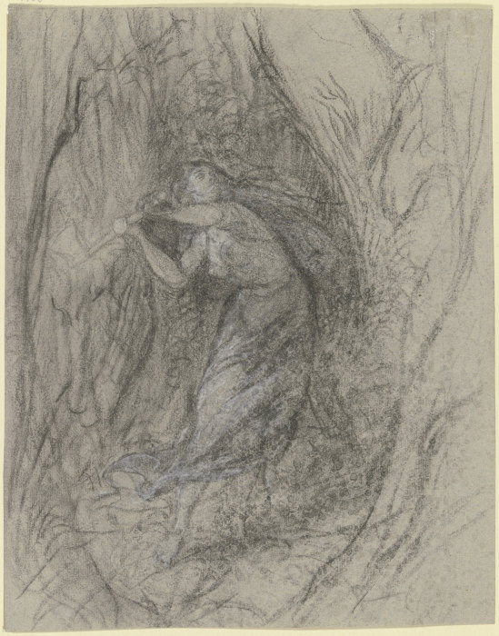 Eine junge Frau im Walde, eine Axt schwingend from Victor Müller
