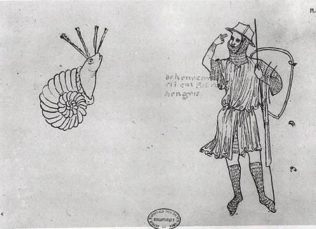 Fol.2 Snail and Hungarian soldier (facsimile copy) (pen & ink on paper) from Villard  de Honnecourt