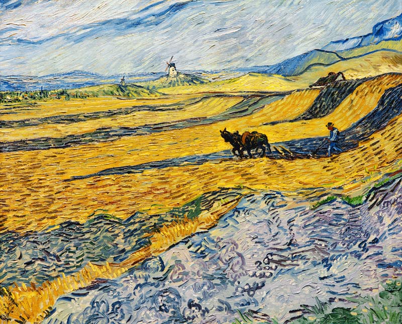 Slog away with ploughing smallholder and mill from Vincent van Gogh