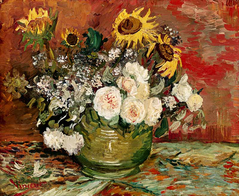 Sunflowers, Roses and other Flowers in a Bowl from Vincent van Gogh