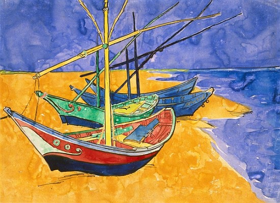 Fishing Boats on the Beach at Saintes-Maries-de-la-Mer (pen & ink with w/c on paper) from Vincent van Gogh