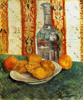 Still life with bottle and lemons