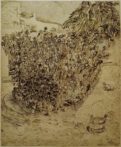 V.van Gogh, Garden with Sunflowers/Draw. from Vincent van Gogh