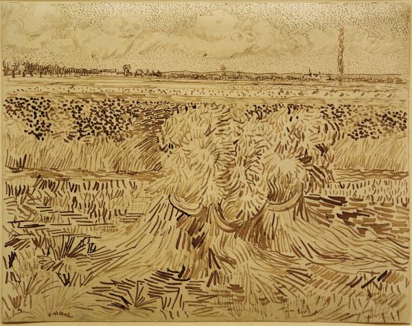 V.v.Gogh, Wheat Field w.Sheaves / Draw. from Vincent van Gogh
