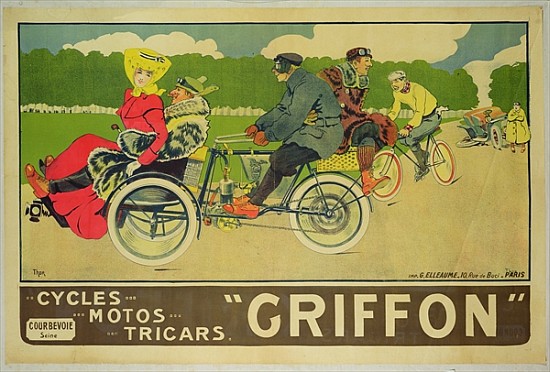 Poster advertising ''Griffon Cycles, Motos & Tricars'' from Walter Thor