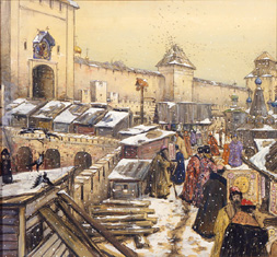Buchläden auf der Spaskij-Brücke in Moskau im 17. Jahrhundert. from Apolinarij Wasnezow