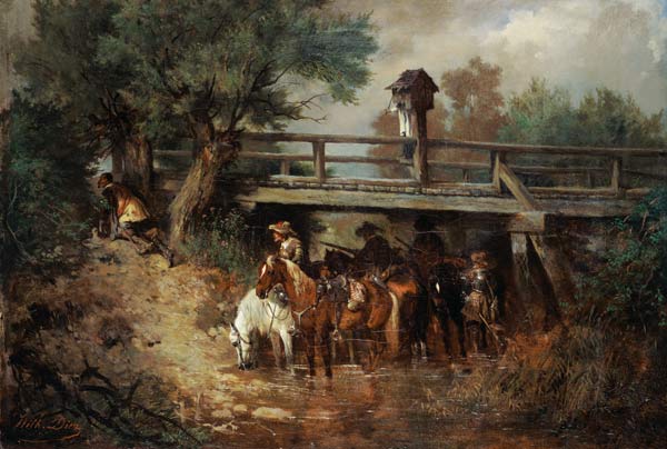 Mounted soldiers in the 30-year war under a bridge from Wilhelm von Diez