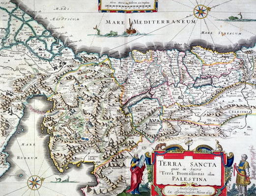 Map of the Holy Land, published in Amsterdam, 1629 (colour engraving) from Willem Blaeu