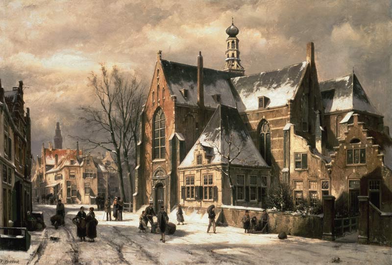 Winter scene at a church from Willem Koekkoek