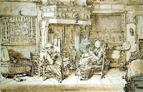Dutch interior, 1617 (pen, ink and brush on