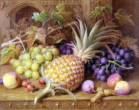A Still Life of a Pineapple, Grapes, Peaches, Strawberries and Hazelnuts on a Dresser from William B. Hough
