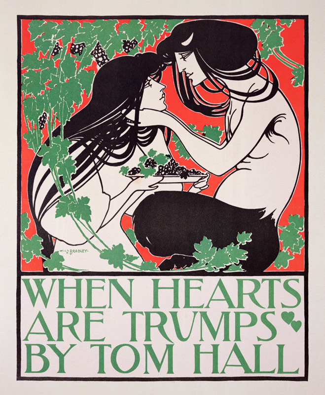 Reproduction of a poster advertising 'When Hearts are Trumps' by Tom Hall from William Bradley