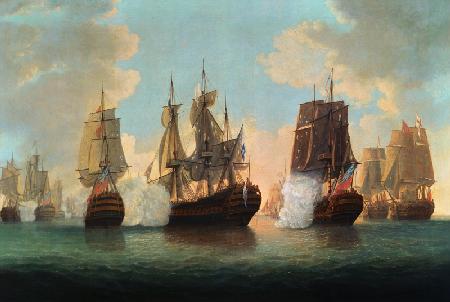Naval Battle between English and French Ships