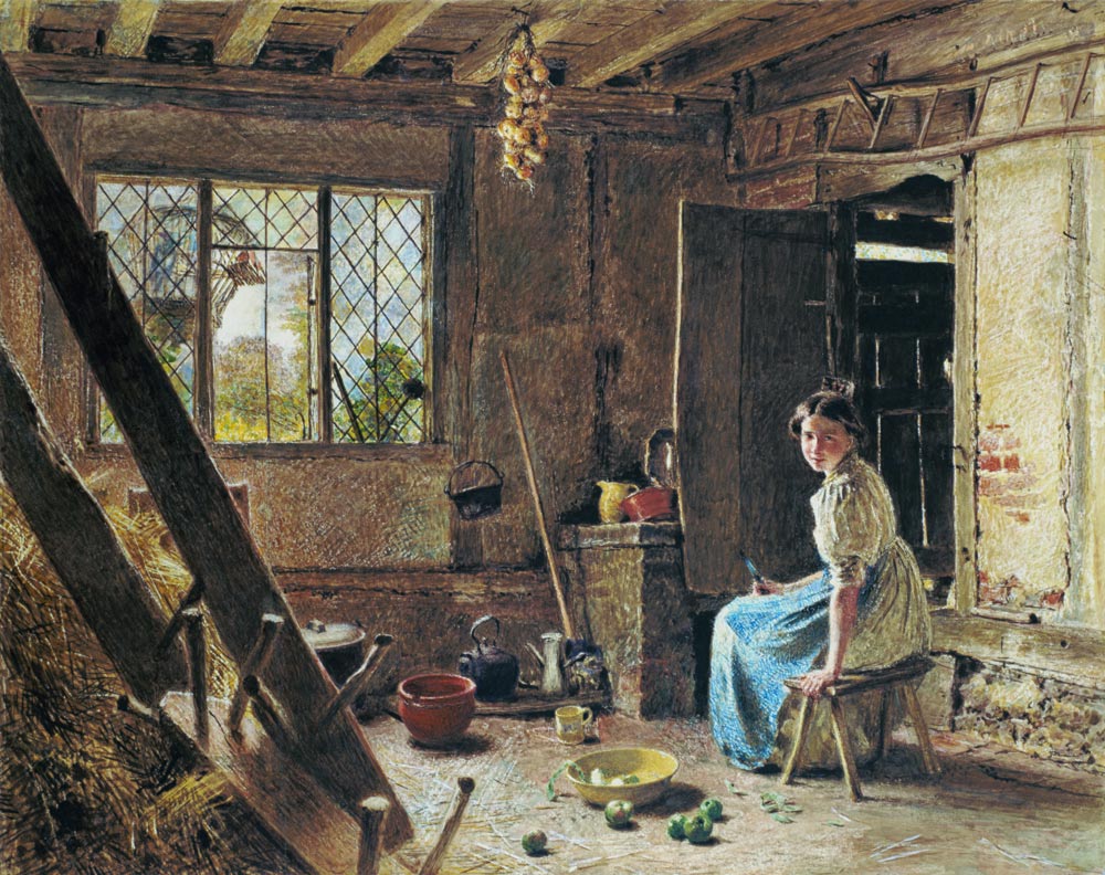 The Maid and the Magpie, A Cottage Interior at Shillington, Bedfordshire from William Henry Hunt