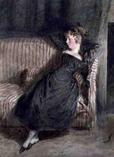 Young Girl Asleep on a Couch (w/c and pencil) from William Henry Hunt